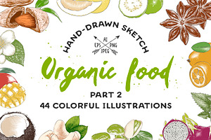 Set of 44 organic food sketches