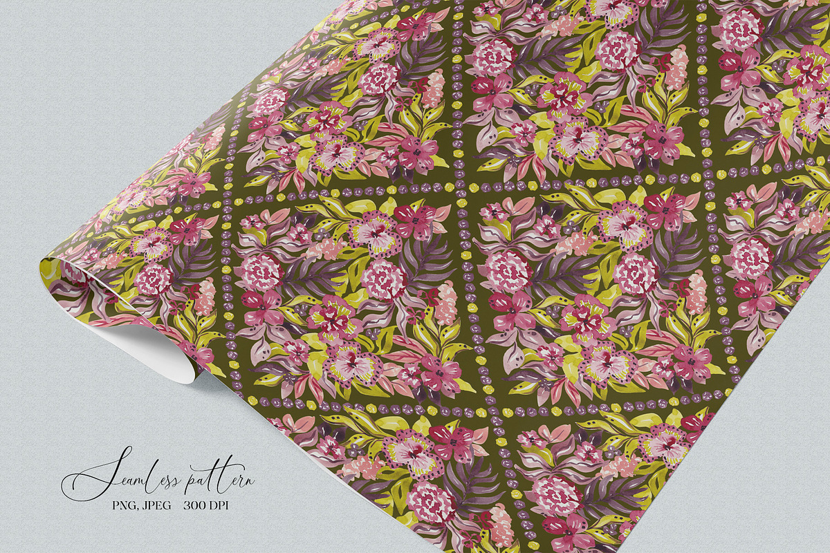 Rich Watercolor Floral Pattern, a Pattern Graphic by SirenaArt (Photo 13 of 17)