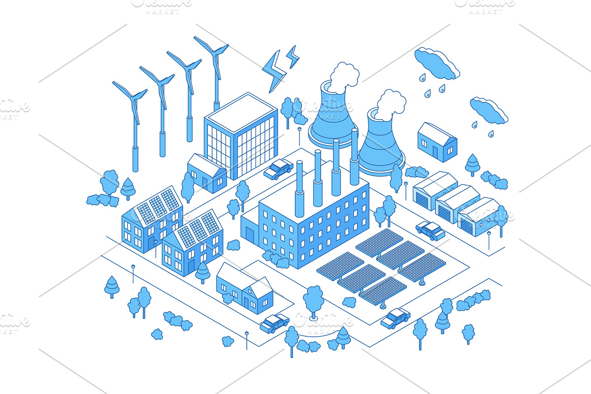 Isometric factory district. Modern, an Illustration by Valerie Bodnar