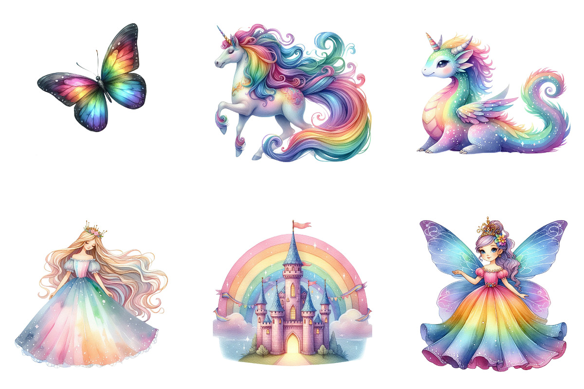 Rainbow Princess Watercolor Clipart, an Illustration by CreationArt (Photo 2 of 7)