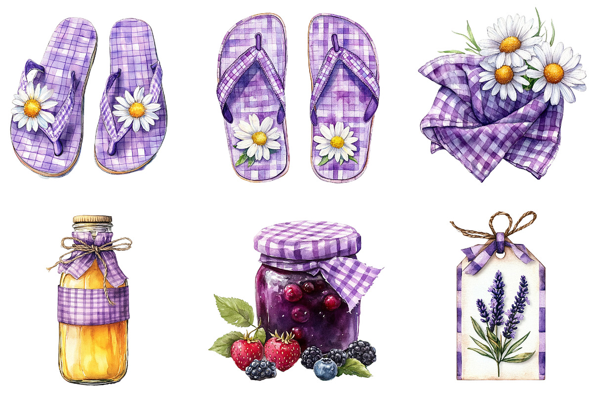 Purple Gingham Summer Clipart, an Illustration by DreamArtGraphic (Photo 2 of 4)