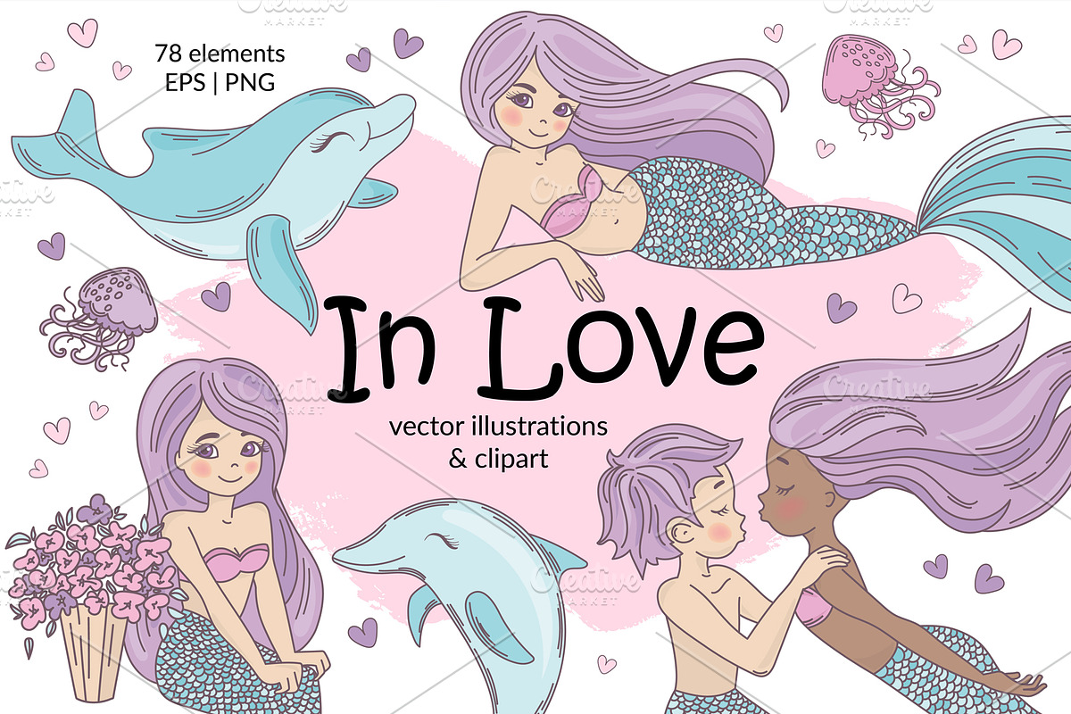 MERMAID IN LOVE, a Decorative Illustration by FARAWAYKINGDOM (Photo 1 of 11)