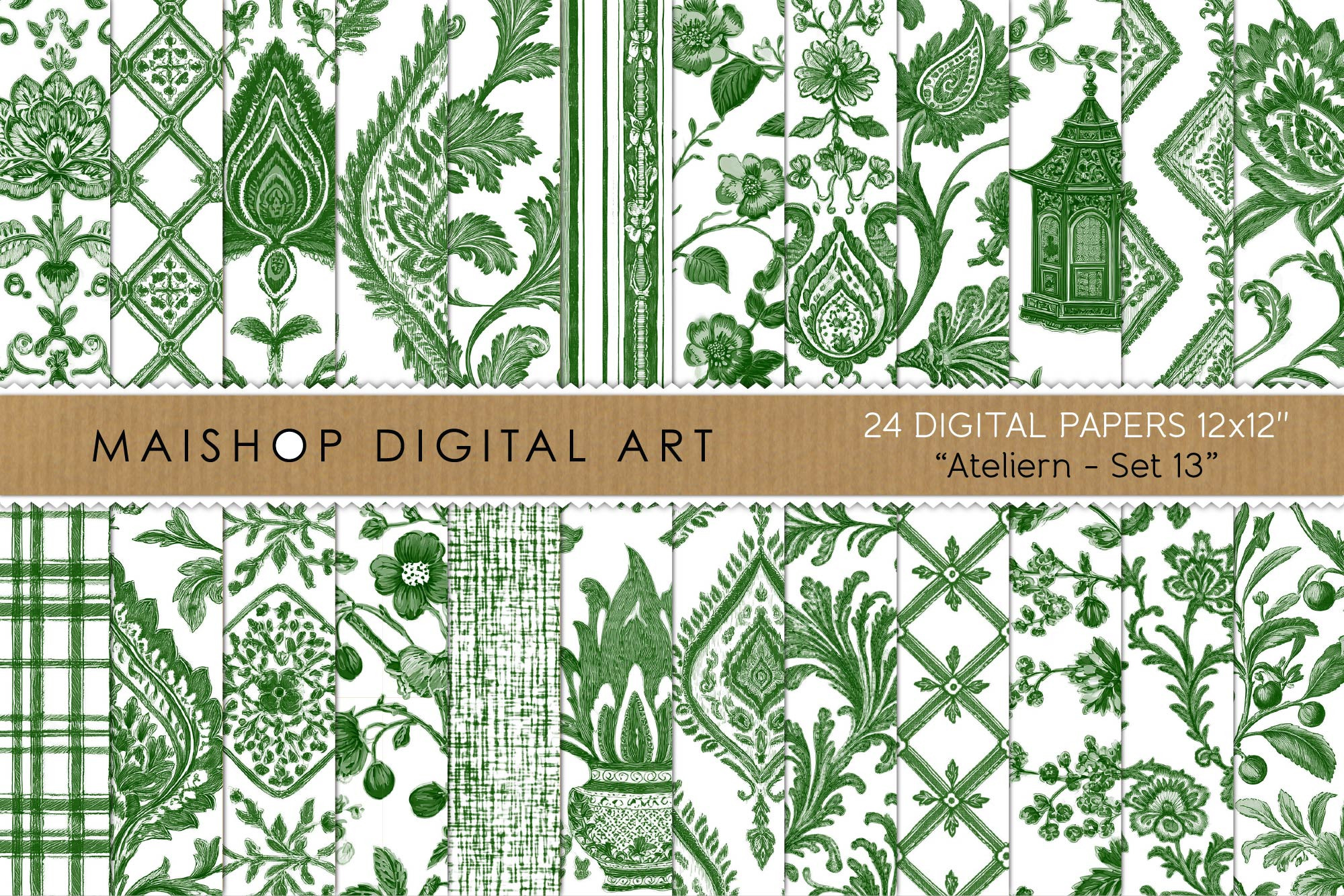 Kelly Green Toile Fabric Patterns
