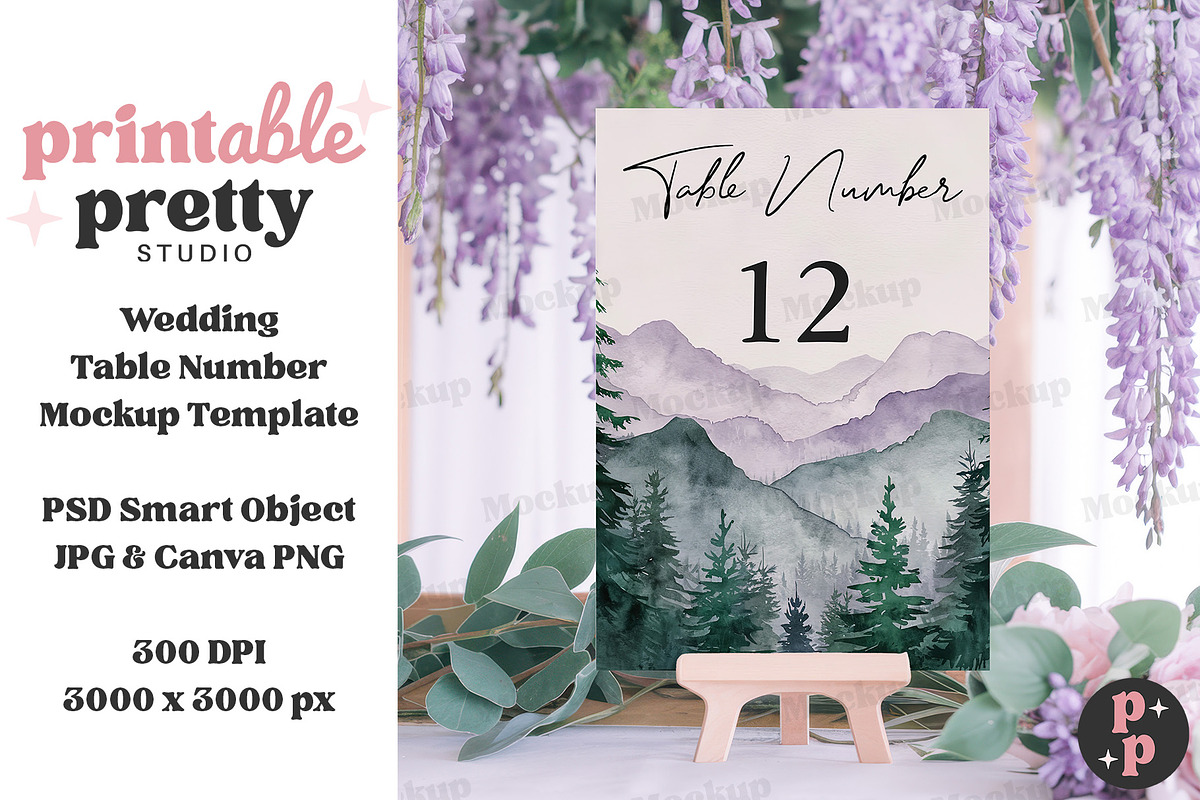 Wisteria Table Number Mockup PSD, a Product Mockup by Printable Pretty Studio (Photo 7 of 9)