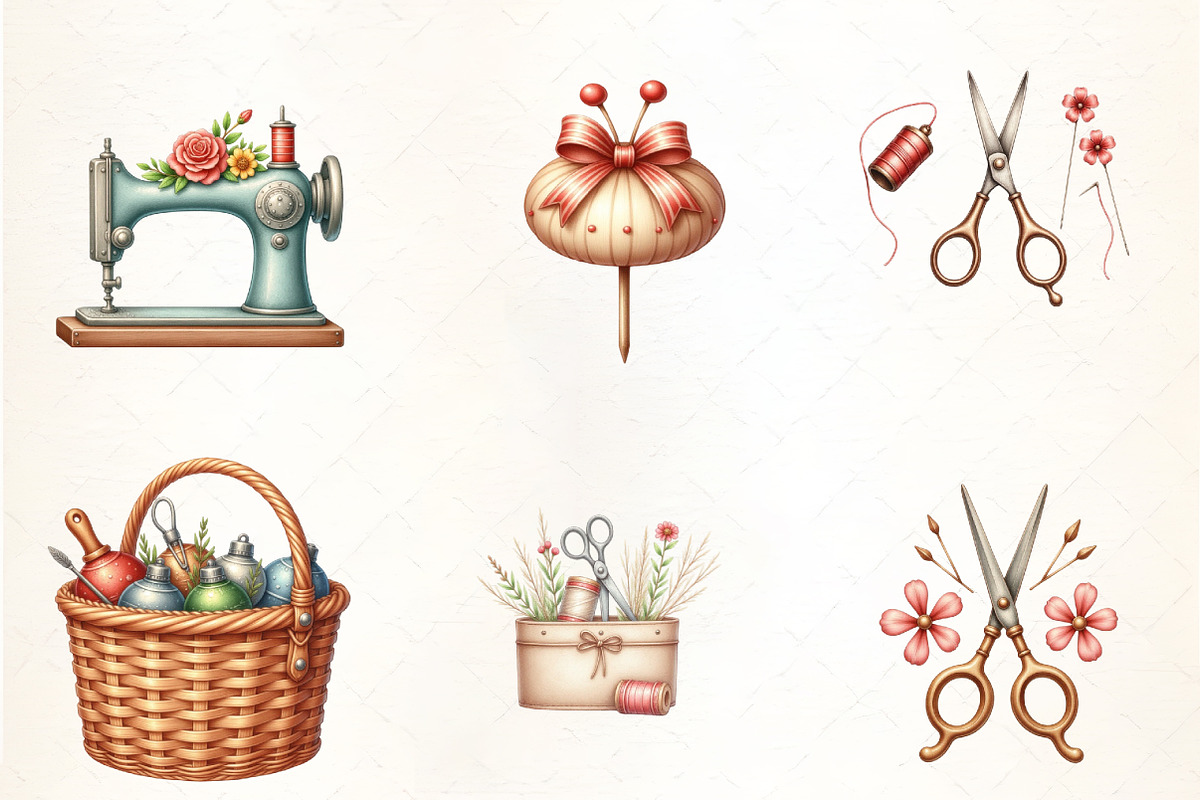 Watercolor Summer Sewing Clipart, an Illustration by CrexoraLab (Photo 2 of 5)