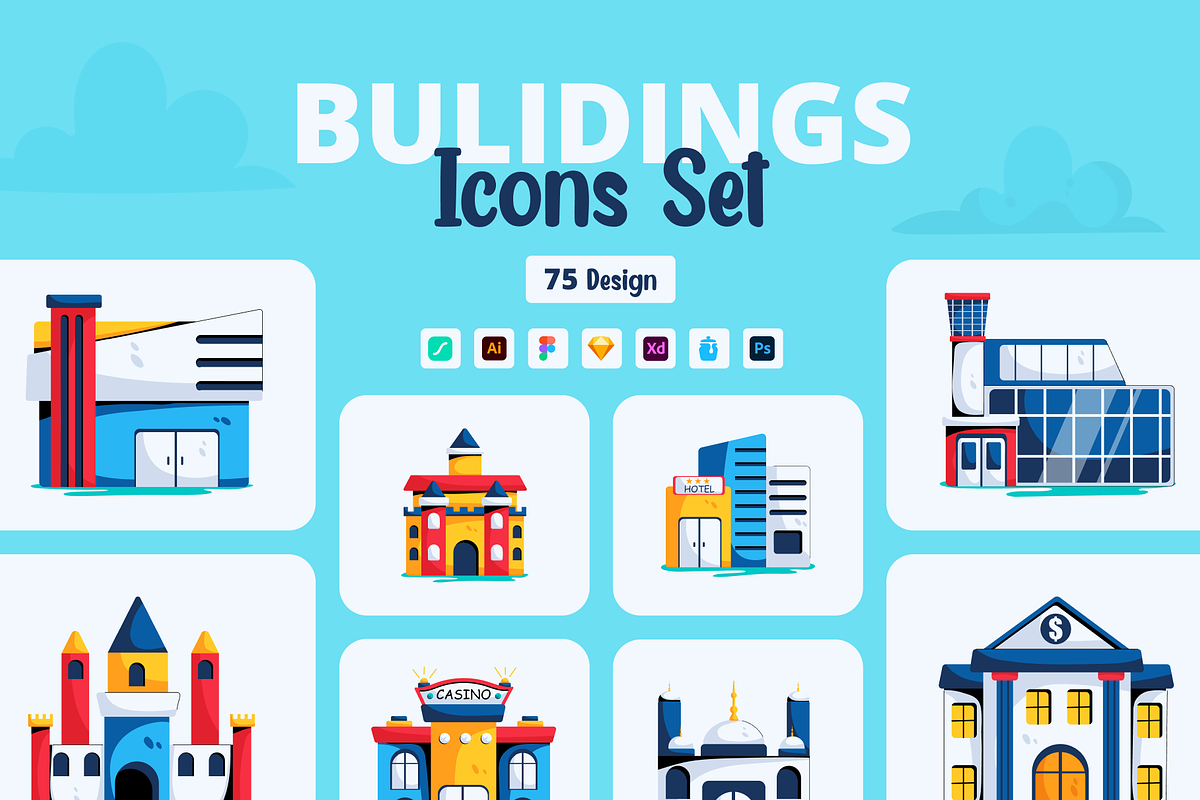 Flat Buildings Icons, a Duotone Icon by Prosymbols (Photo 1 of 8)
