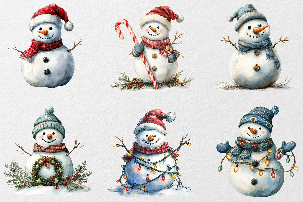 Funny Christmas Snowman Clipart, an Illustration by DreamCafeArt (Photo 4 of 7)