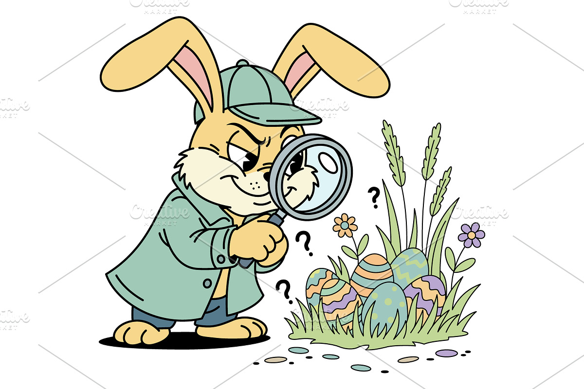Funny Easter Bunny Egg Detective, a Seasonal Illustration by Ghagra (Photo 2 of 7)