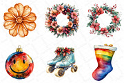 Watercolor Groovy Christmas Clipart, an Illustration by DreamPrint404 (Thumbnail 3 of 6)