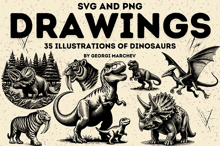 Dinosaurs Prehistoric Illustrations, an Animal Illustration by Ray Crimson
