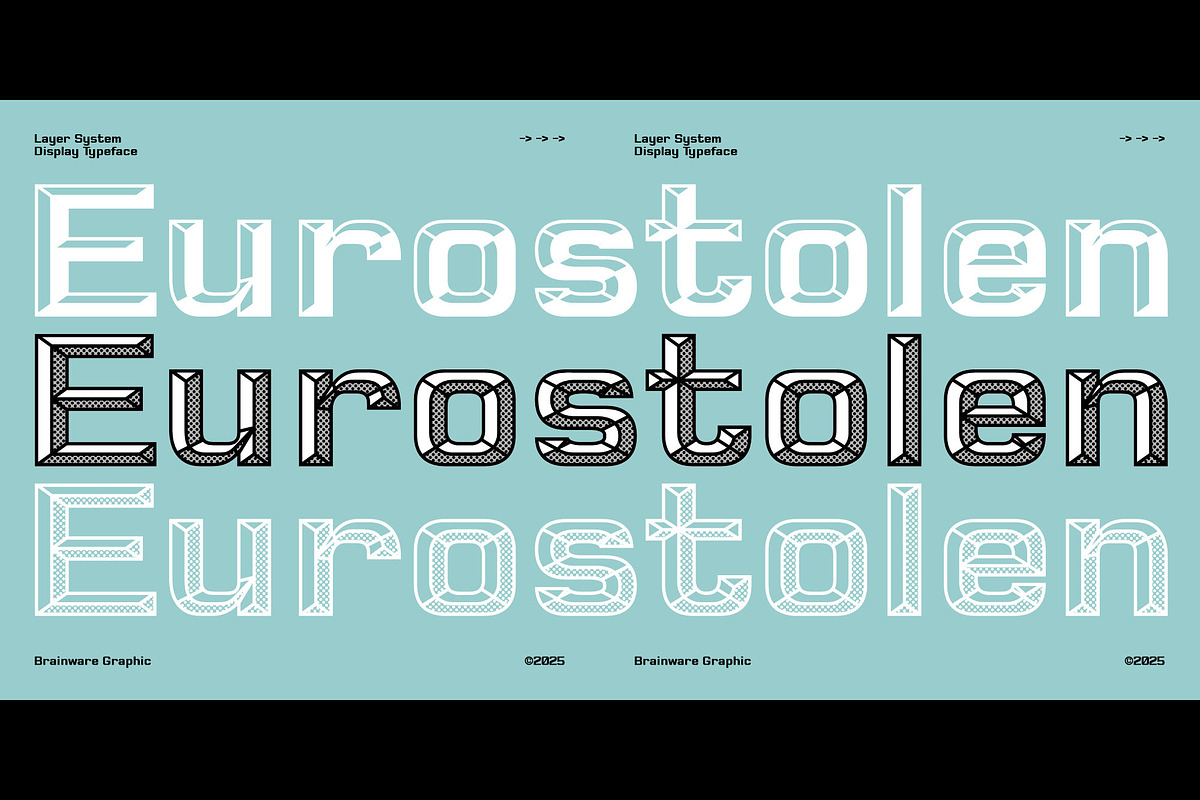 Eurostolen - A layered font, a Sans Serif Font by Brainware Graphic (Photo 2 of 10)