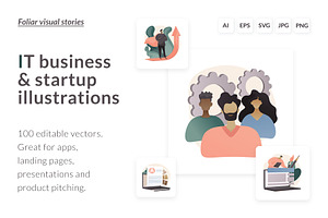 100 IT business vector illustrations, a Templates & Theme by Visual Generation