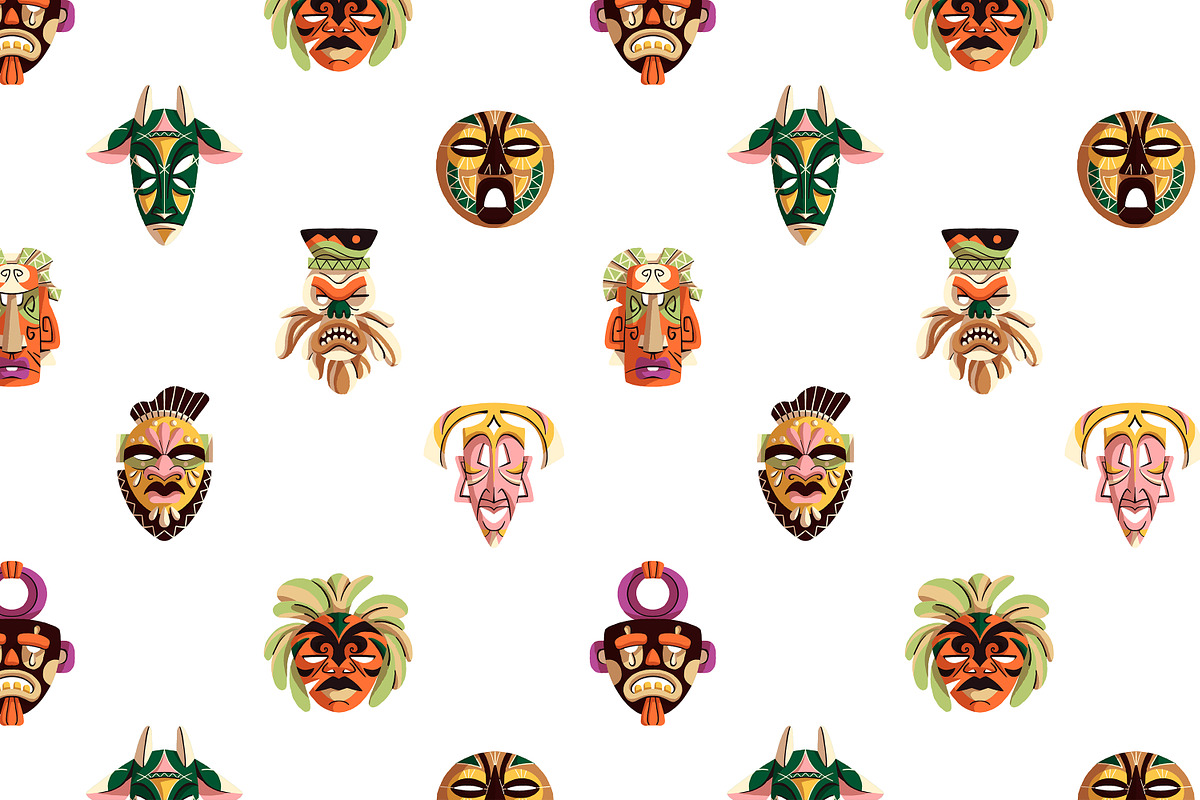African tribal masks set, background, an Object Illustration by PaperTrident (Photo 5 of 6)