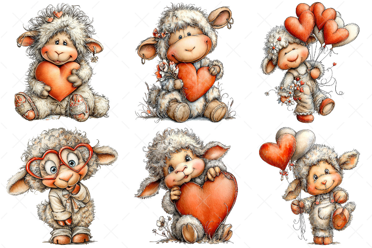 Funny Valentine Sheep Clipart, an Illustration by Craft Nest (Photo 4 of 11)
