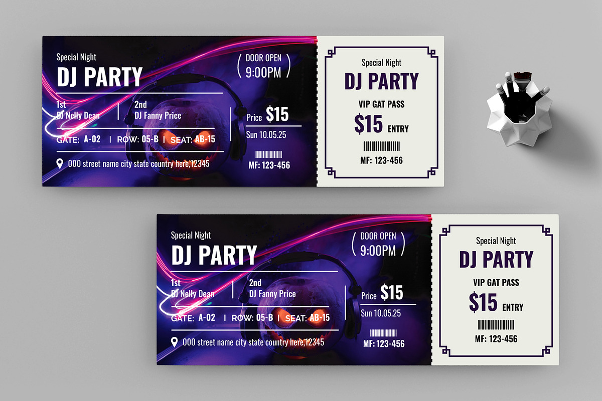Dj Party Event Ticket Template, a Stationery Template by ContestDesign (Photo 2 of 2)