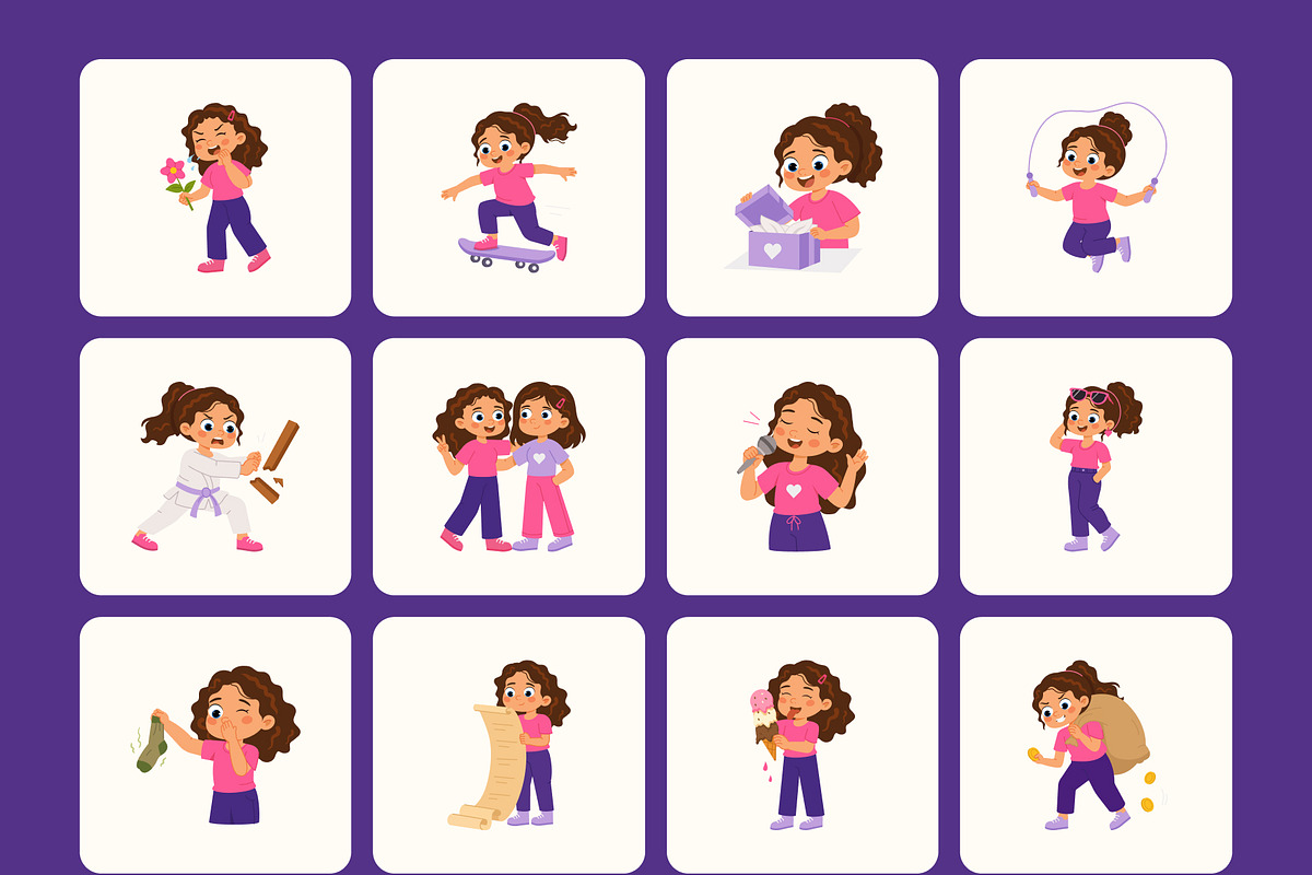 100 Girl Flat Vector Icons, an Emoji Icon by Creative Stall (Photo 8 of 9)