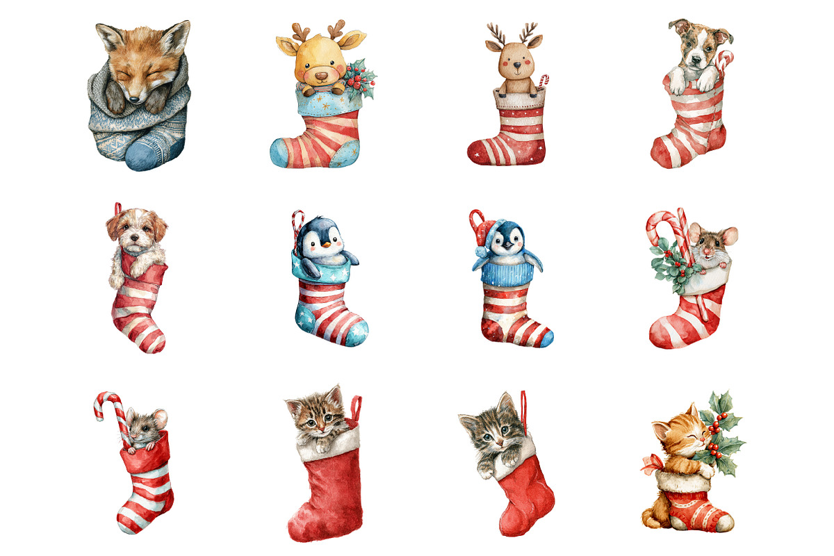 Christmas Animal in the Sock Clipart, an Illustration by Design Market (Photo 2 of 3)