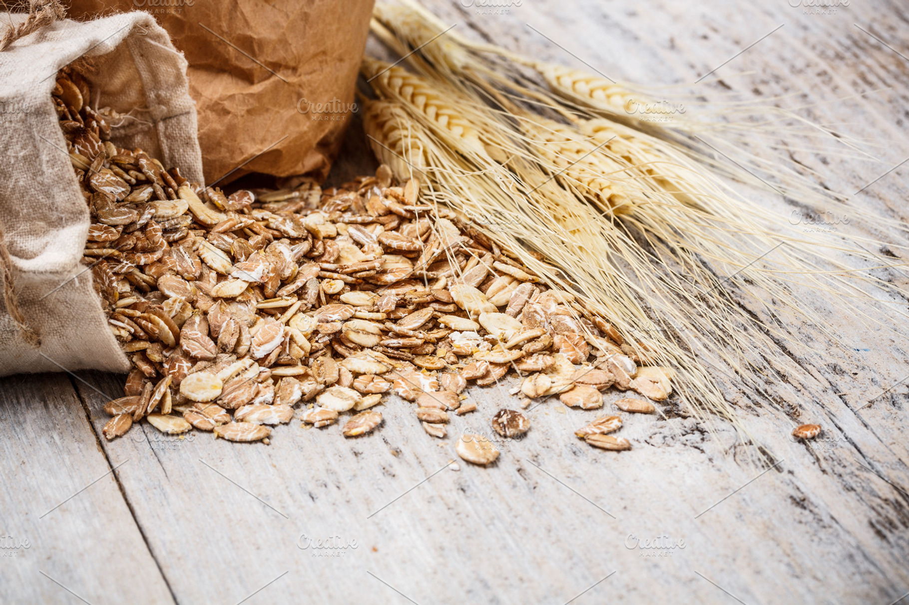 Oat Flakes Containing Background Bag And Board