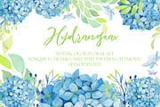 Watercolor Hydrangea Floral Clipart, an Illustration by ColorfulNest (Thumbnail 1 of 7)