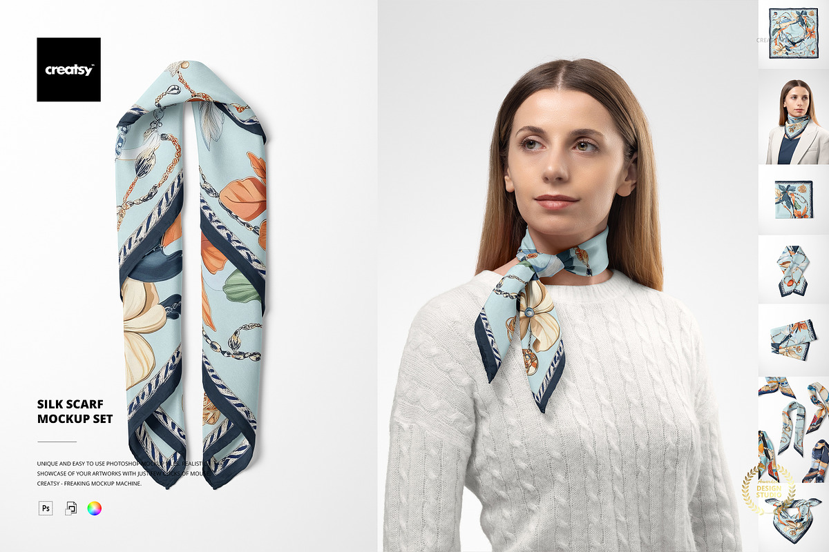 Silk Scarf Mockup Set, a Mask Mockup by Creatsy (Photo 1 of 9)