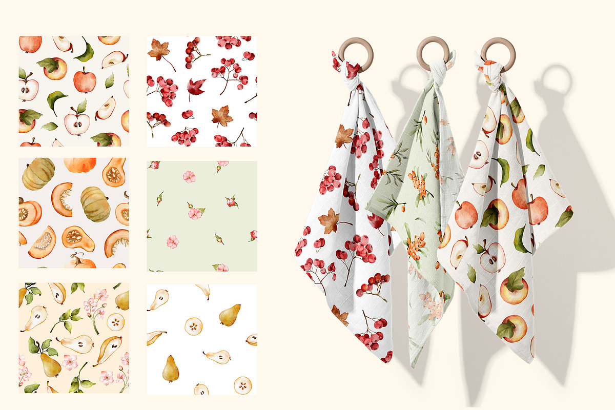 Autumn Hand drawn Seamless Patterns, a Pattern Graphic by Pattern + watercolor (Photo 7 of 13)