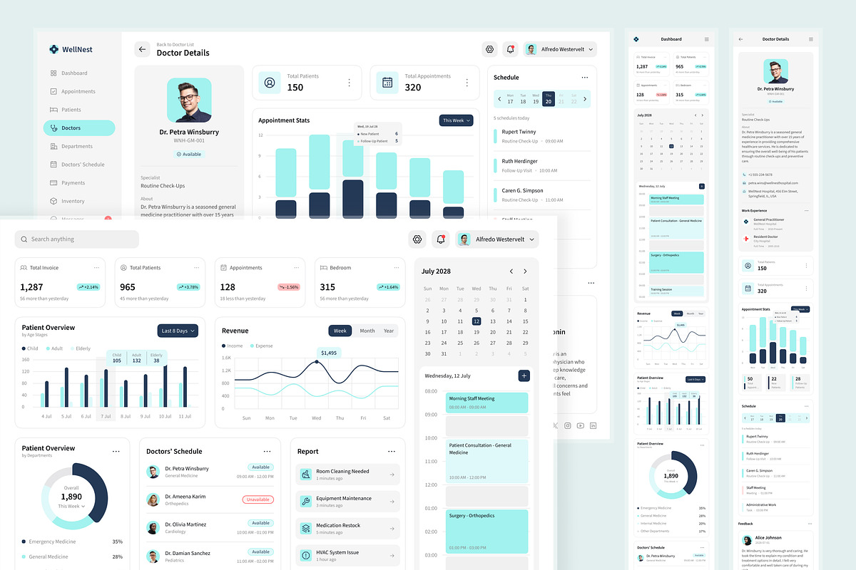 Hospital Management Dashboard, an UI Kit Template by peterdraw (Photo 2 of 7)