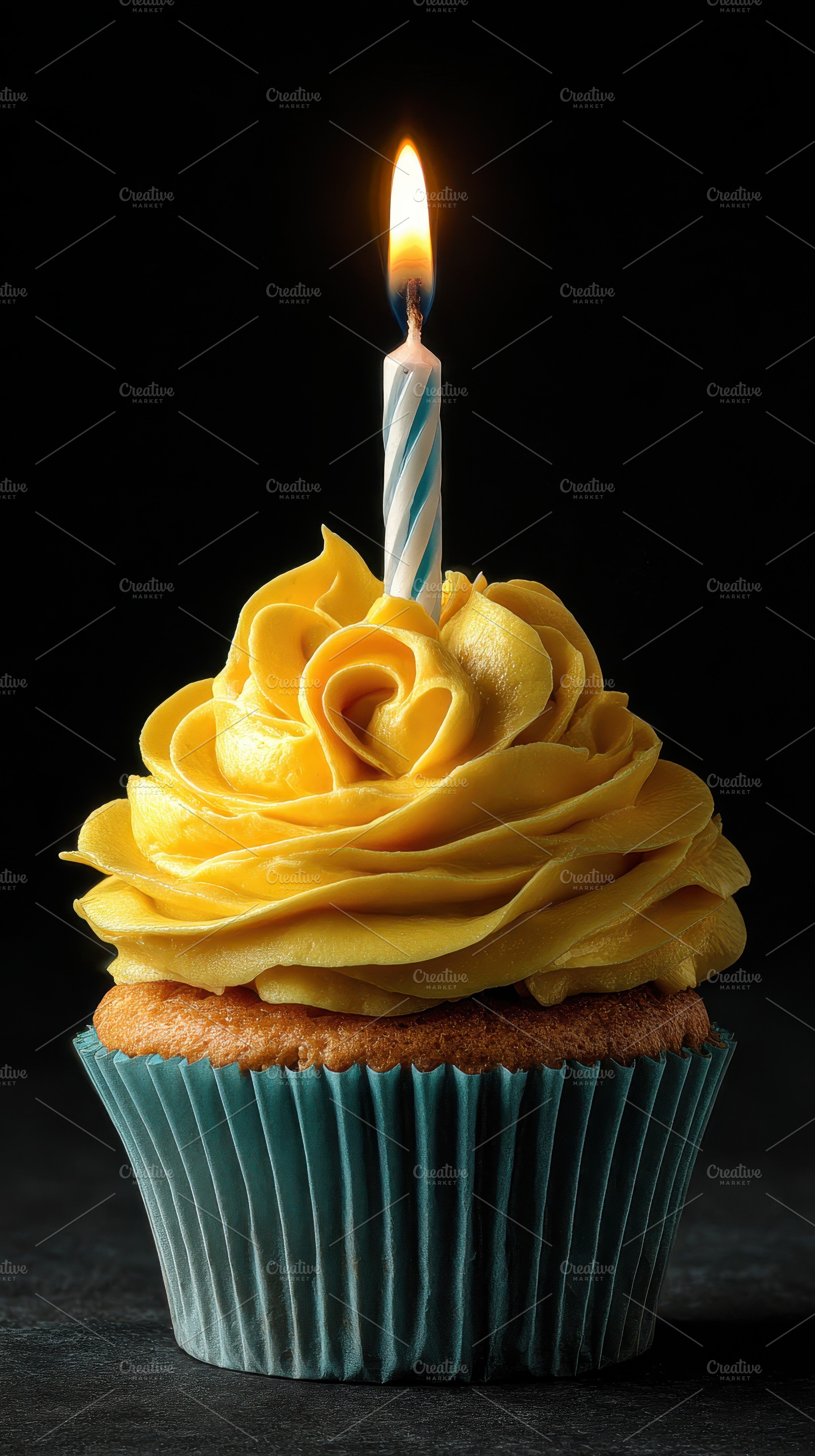 Birthday cupcake with yellow frostin, a Photo by Pixeness Studio