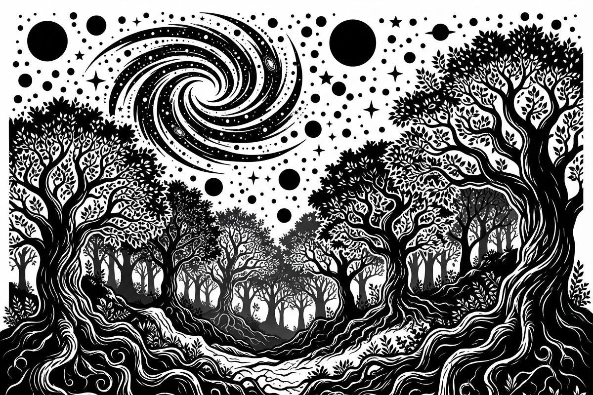 50 Mystical Galaxy Forest Silhouette, a Technology Illustration by Amazin_art (Photo 29 of 34)