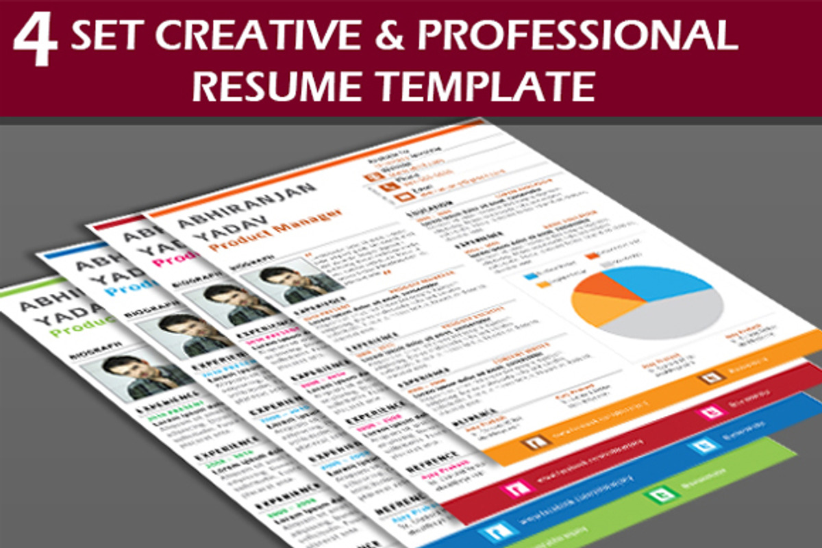 4 Set Creative & Professional Resume, a Resume Template by ORCOLOR