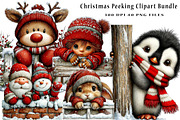 Christmas Peeking Clipart Bundle, a Seasonal Illustration by CreationArt (Thumbnail 1 of 6)