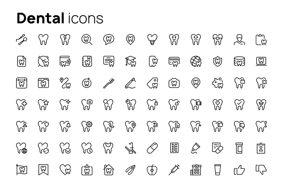 Dental icon set, an Outline Icon by AIWD (Photo 2 of 2)