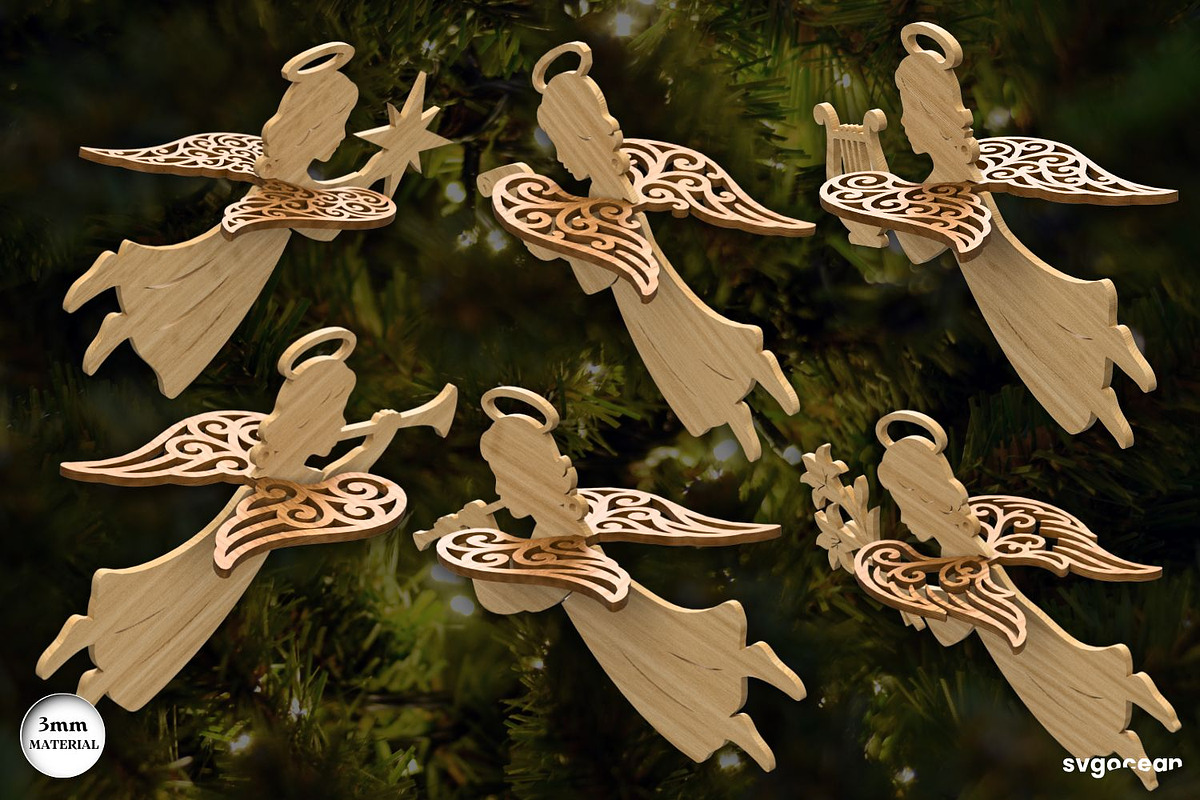 3D Christmas Angels Ornament Bundle, a Decorative Illustration by svgocean (Photo 2 of 20)