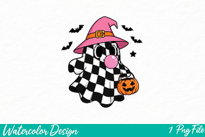Cute Girly Ghost Blowing Bubble PNG, an Illustration by Watercolor design