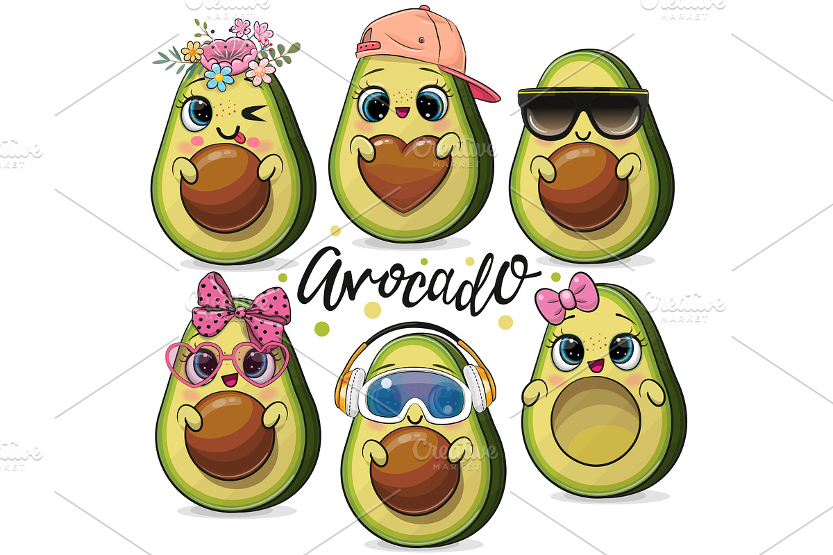 Cute Cartoon Avocados, a Food Illustration by Regina Art (Reginast777)