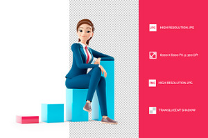 3D Cartoon Businesswoman Sitting on