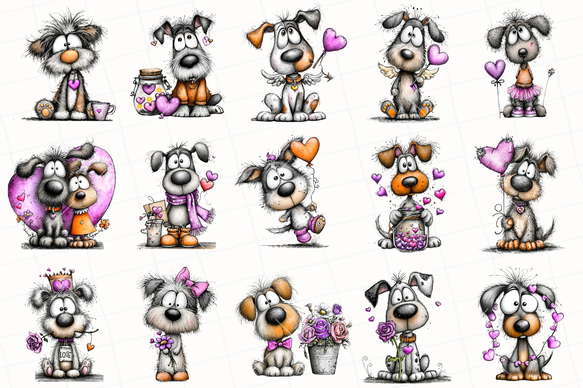 Whimsical Valentine Dog Clipart, an Illustration by OK Design (Photo 3 of 6)