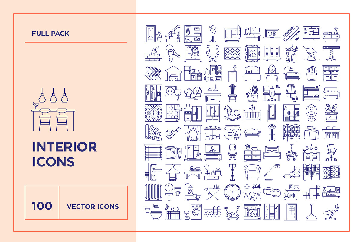 Interior Design line icon set
