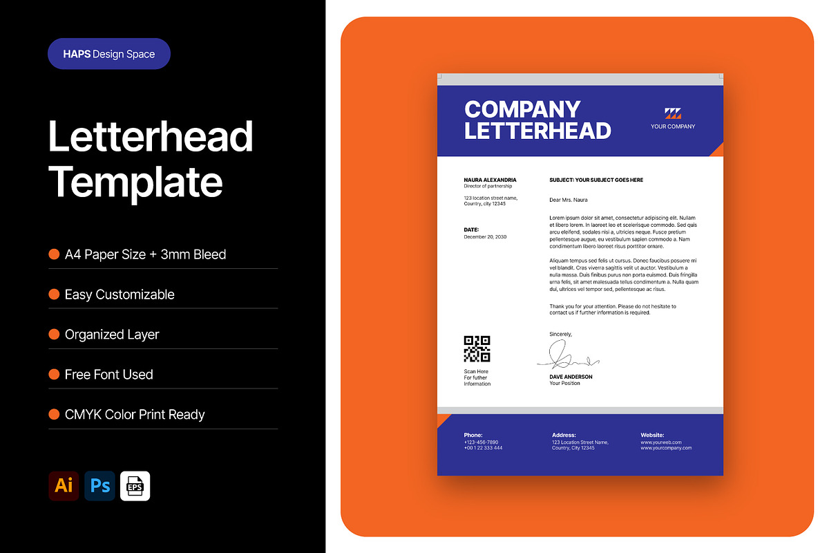 Letterhead Template, a Stationery Template by Haps Space