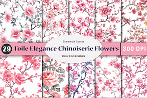 Toile Elegance Chinoiserie Flowers, a Pattern Graphic by SinaCreation