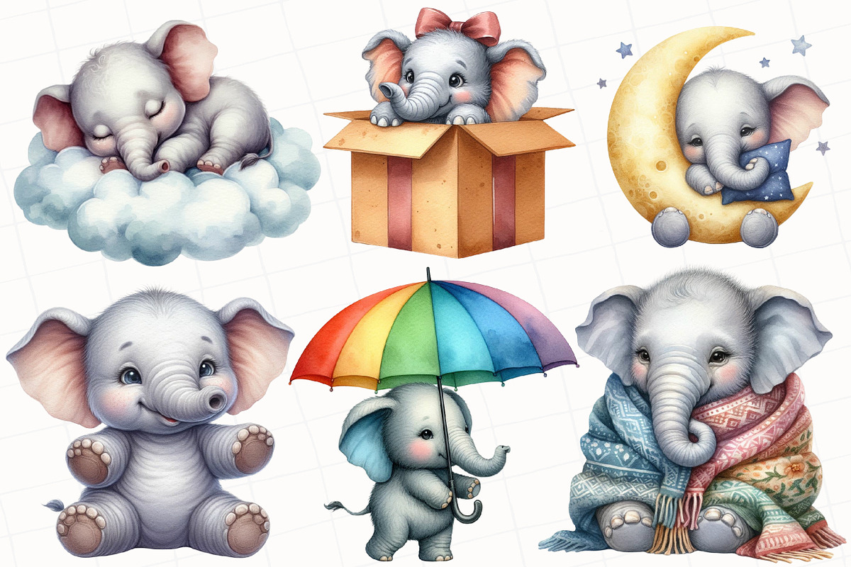 Cute Elephant Sublimation Clipart, an Illustration by OK Design (Photo 3 of 5)