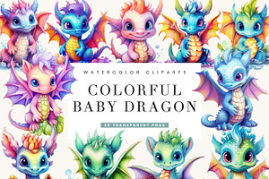Colorful Baby Dragon Clipart Png, an Animal Illustration by BusyDaydesign