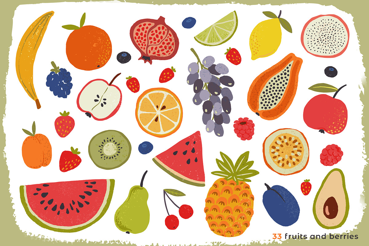 Fruits and Vegetables. Vector set, a Food Illustration by Molly art (Photo 3 of 13)