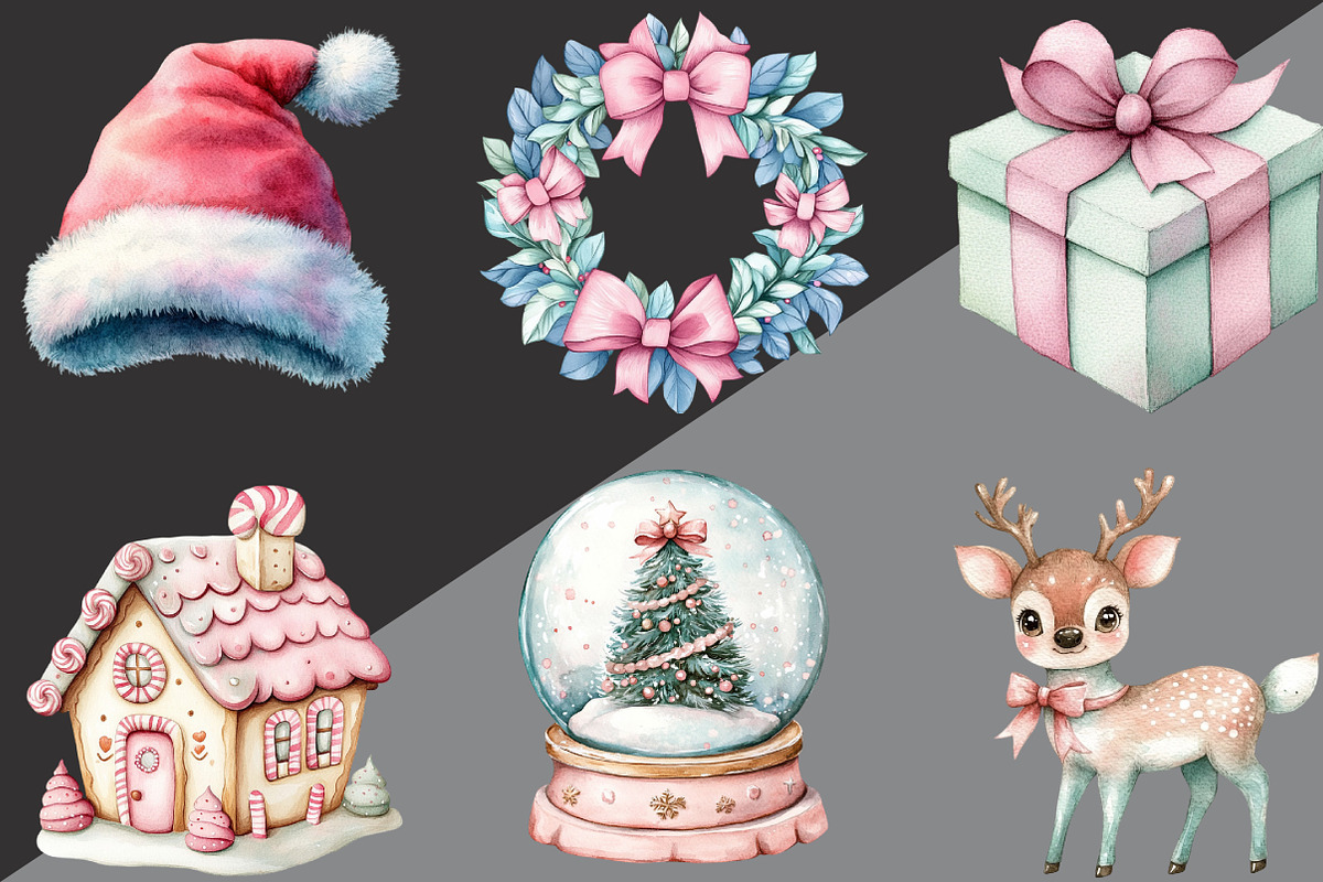 Kawaii Pink Mint Christmas Clipart, an Illustration by Black Bird Studio (Photo 2 of 6)