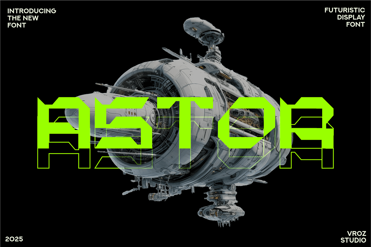 ASTOR - Futuristic Display Font, a Font by Vroz Studio (Photo 1 of 8)
