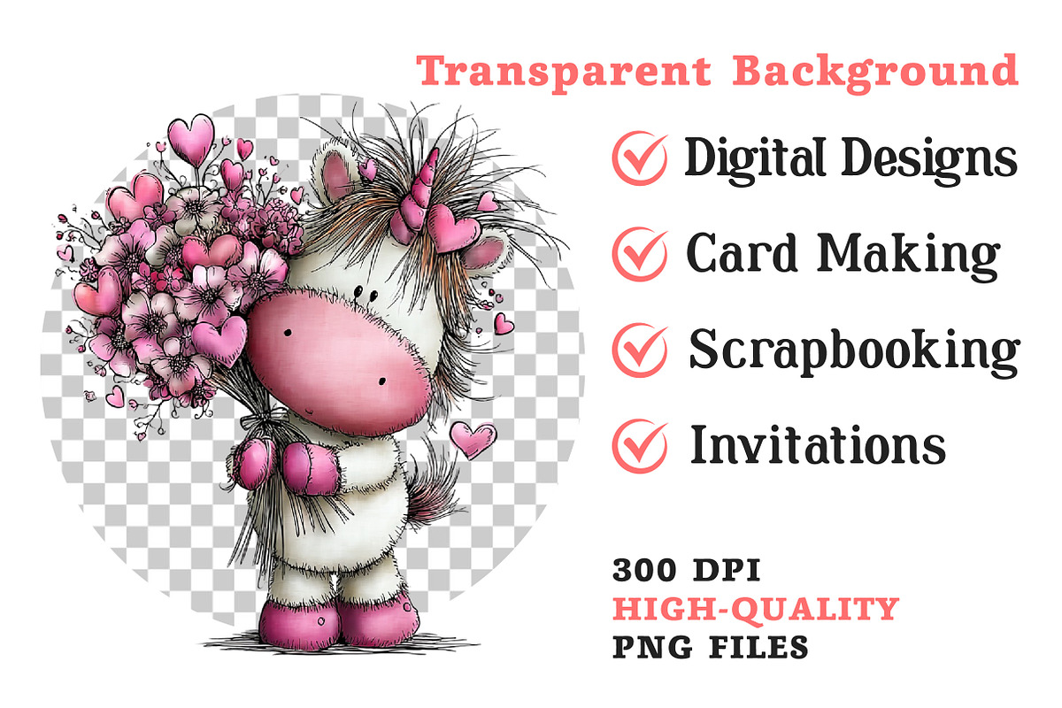 Valentine Whimsical Unicorn Clipart, an Illustration by Dream Creation (Photo 7 of 7)