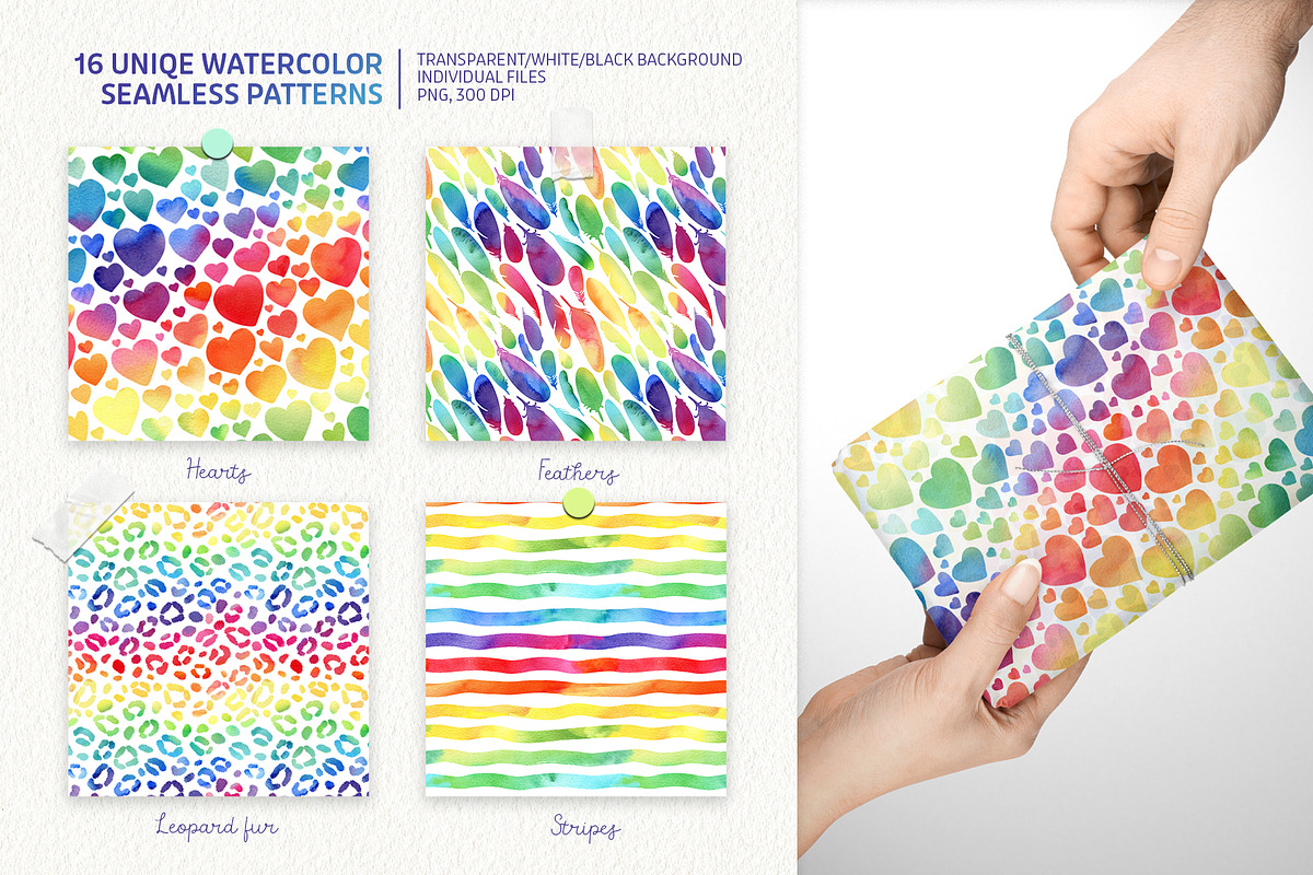 Watercolor Rainbow Patterns&Elements, a Pattern Graphic by PenguinArtStudio (Photo 3 of 11)