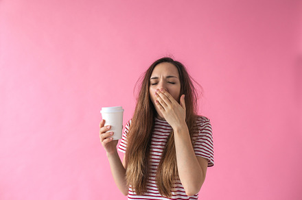 Girl with coffee is yawning featuring coffee, yawning, and tired
