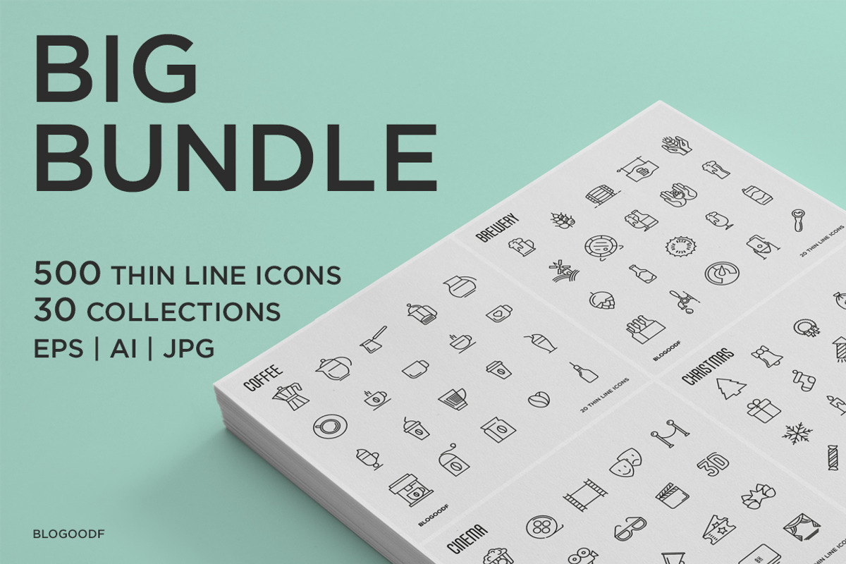 Big Bundle | 500 Thin Line Icons, an Outline Icon by Alex Blogoodf (Photo 1 of 7)