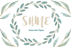 Shine Gold Leaves Watercolor Clipart