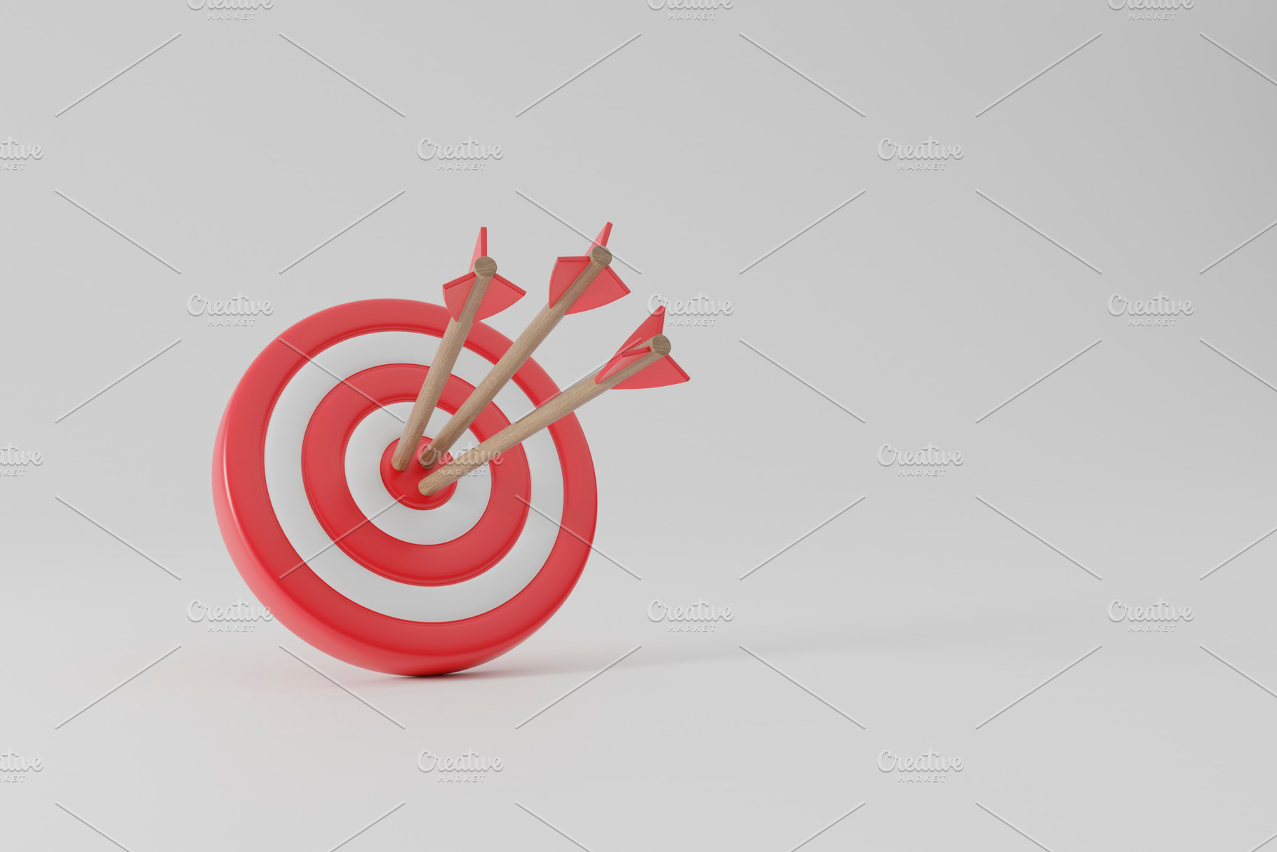 Bulls eye target with arrows hitting center 3D success concept, a Business Photo by RF Images